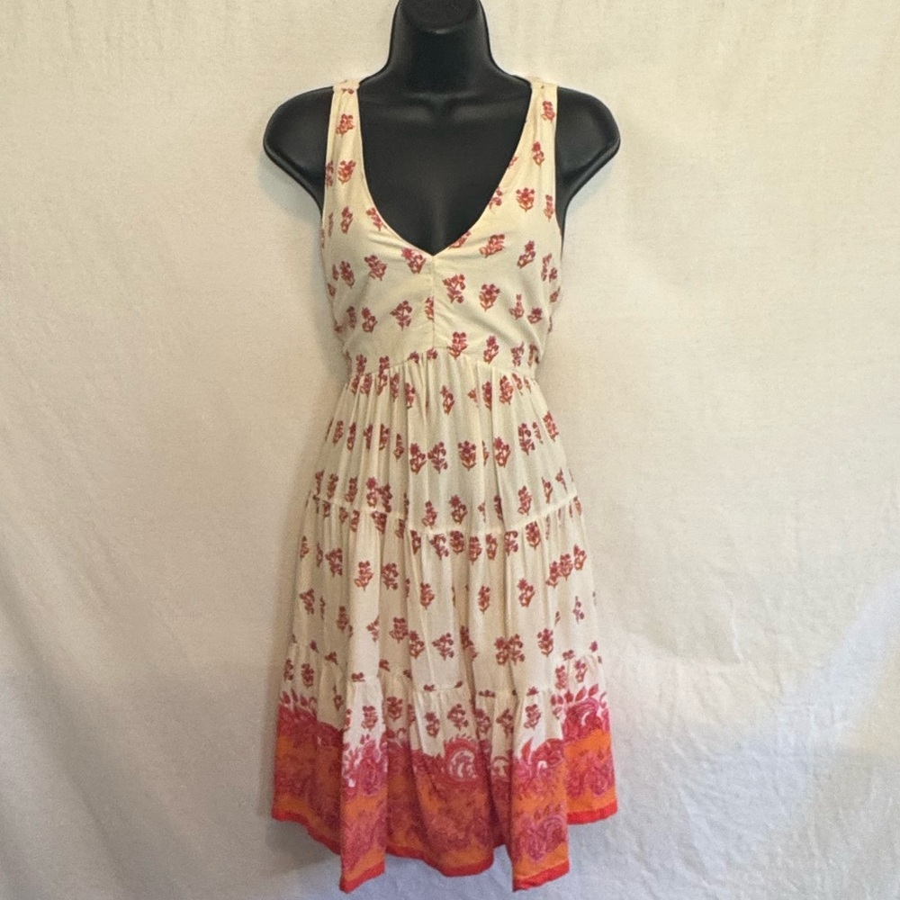 C-38 Sincerely Jules Cream Pink & Orange Floral Sleeveless MIDI Dress Size M